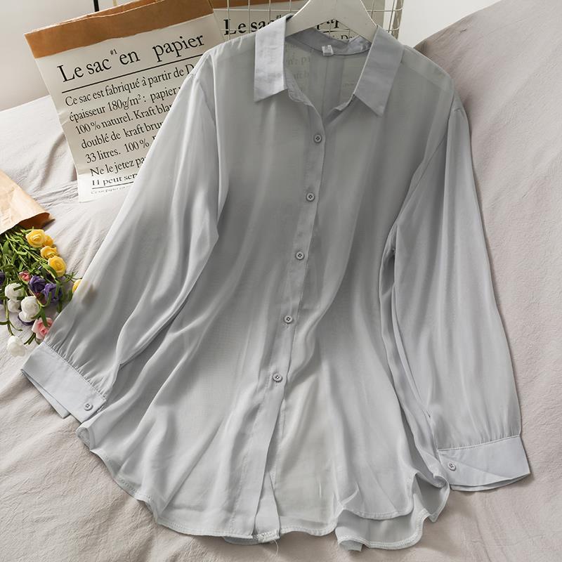 Áo Sơ Mi Tay Dài Mỏng Nhẹ Trong Suốt Thời Trang Hàn Quốc 2022