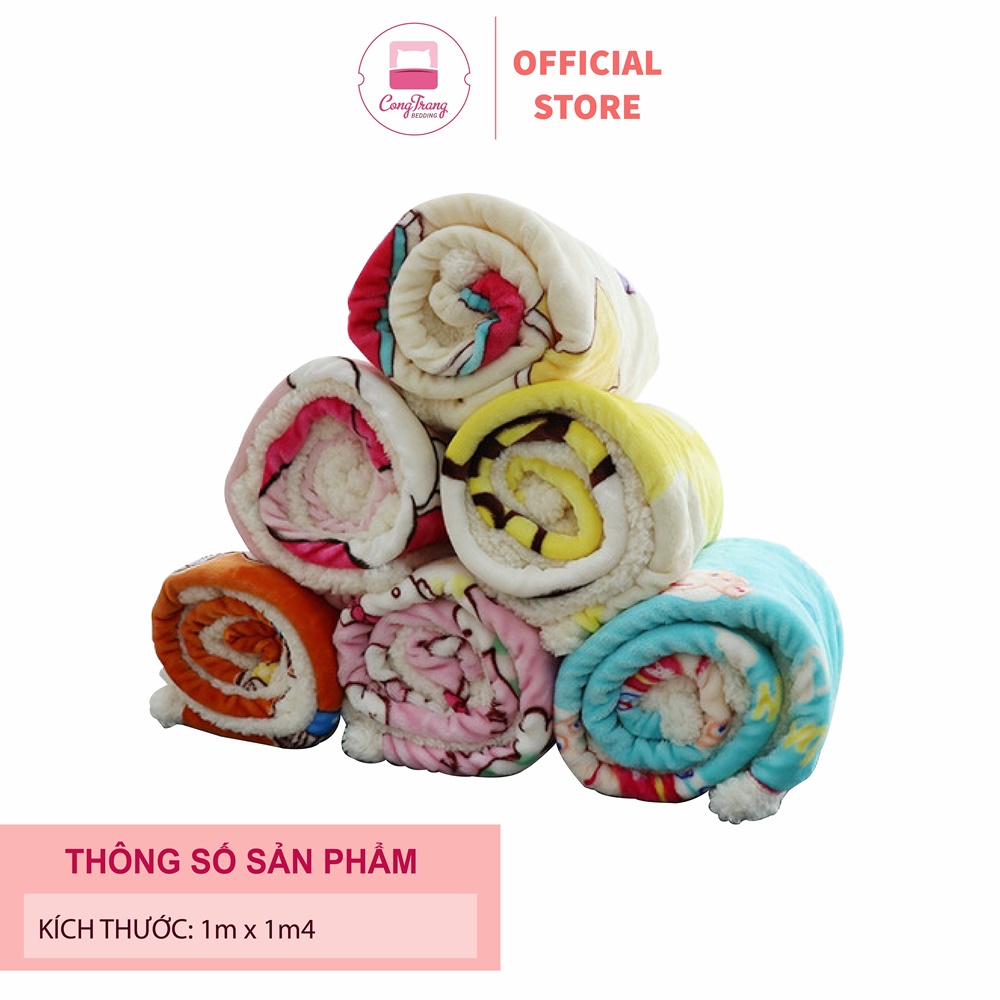 Chăn lông cừu trẻ em 2 lớp loại dày cho bé nhiều mẫu, chăn cho bé đi học đến trường - (Size 1m4 x 1m)