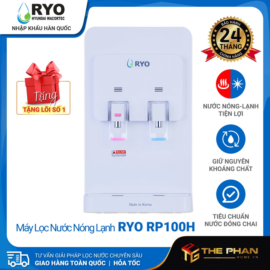 Máy Lọc Nước Nóng Lạnh Để Bàn RYO HYUNDAI RP100H - Công nghệ UF 4 cấp lọc, Nhập khẩu Hàn Quốc, Hàng Chính Hãng