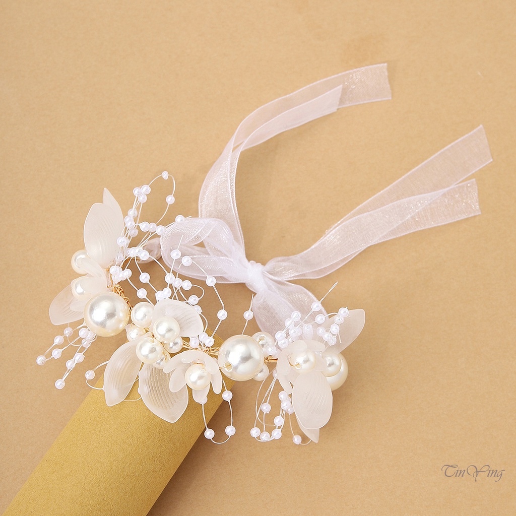 GETNOIVAS Vòng Hoa Đeo Cổ Tay Cô Dâu Đính Hạt Ngọc Trai