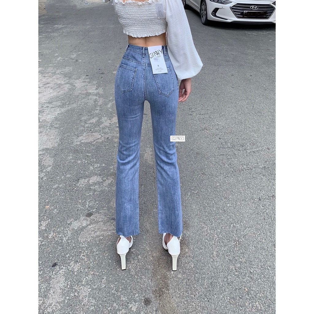 Quần Jeans co giãn ống đứng trơn TY-010 | Hack Dáng | Lưng cao, Cạp Cao | Che Khuyết Điểm | Đơn giản