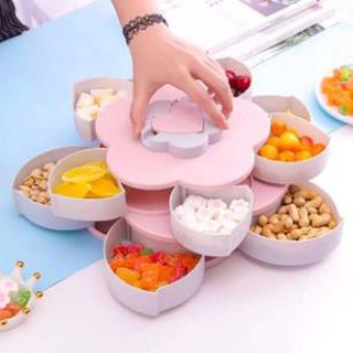 Khay Mứt, Bánh Kẹo Tết Hình Bông Hoa 2 Tầng 10 Cánh, Có Khe Cắm Điện Thoại, Đa Năng Tiện Dụng GIÁ TỐT