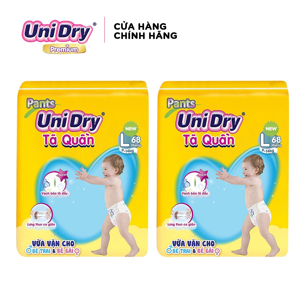 (Tặng 1 gói tã quần size L9 ) Combo 2 tã quần Unidry gói Super Jumbo size L (68 miếng)