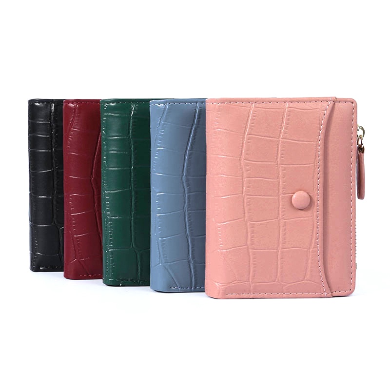 Ví ngắn PIERRE LOUES đựng thẻ/ tiền xu có khóa kéo họa tiết vân da thời trang cho nữ