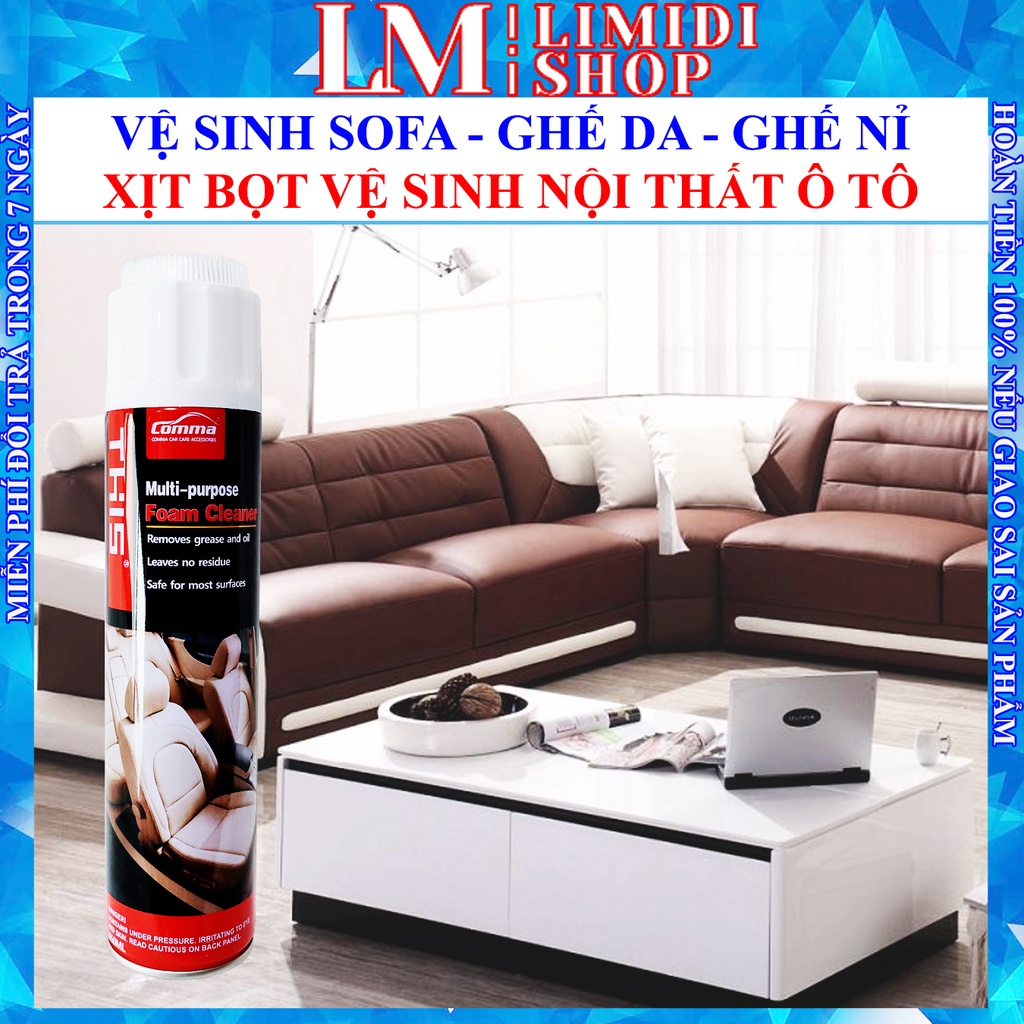 Vệ Sinh Ghế Da - Vệ Sinh Nội Thất ô tô - Xịt Nội Thất ô tô - Làm sạch ghế Sofa - Tẩy ghế da, ghế Nỉ - Foam - LIMIDI