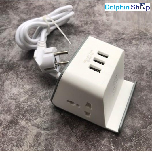 [Mã 267ELSALE hoàn 7% đơn 300K] Ổ Cắm 3 Cổng Usb Kèm Sạc Không Dây Hàng Cao Cấp