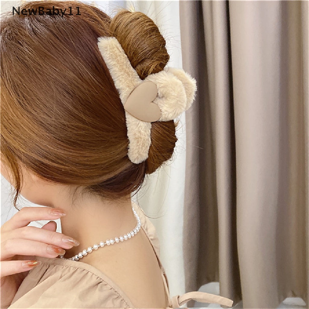 Kẹp Tóc Càng Cua Hình Trái Tim Bằng Vải Lông Thời Trang Mùa Đông Dành Cho Bạn Nữ