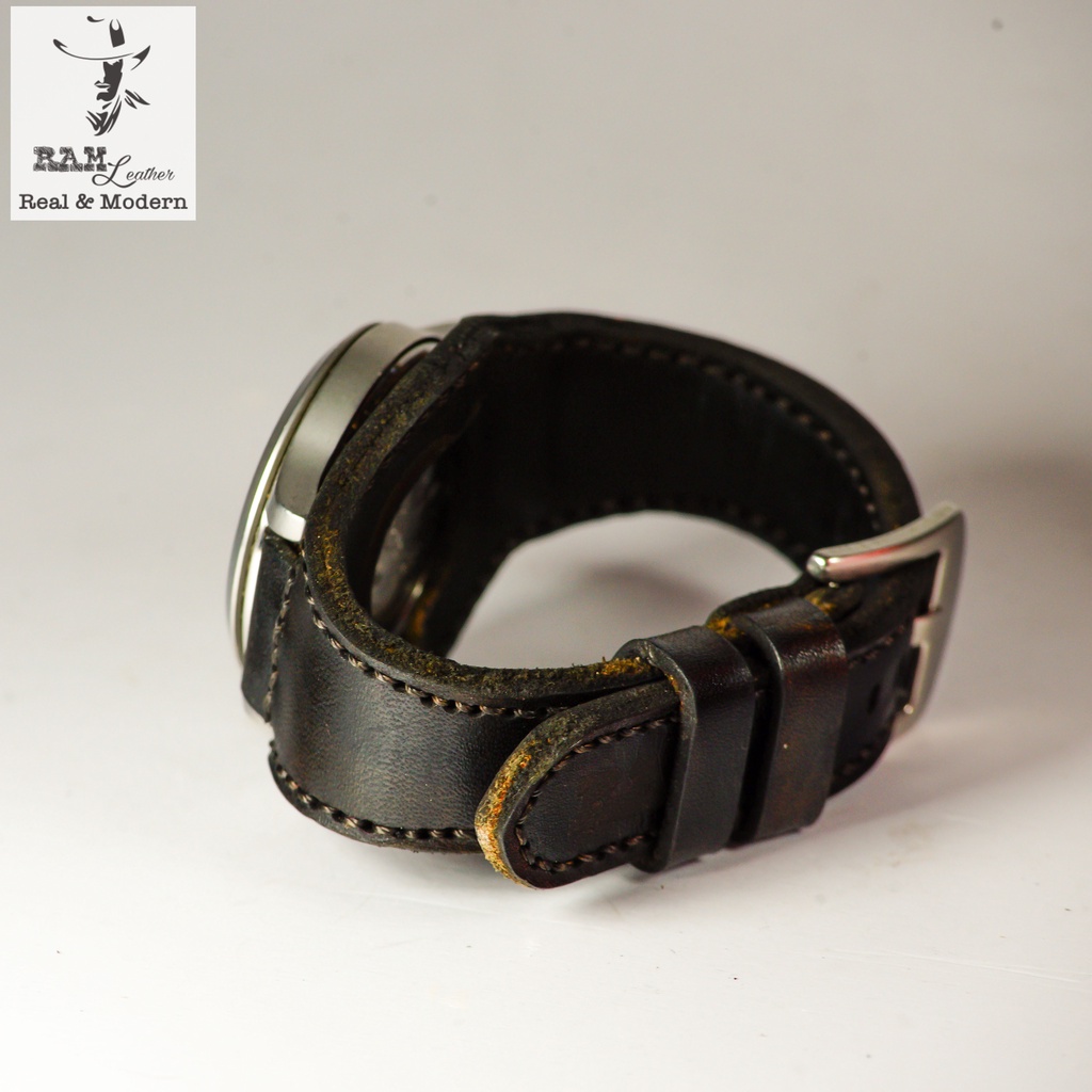 Dây Đồng Hồ Da Thật RAM Leather BX22 Da Bò Đen Tuyền Bền Đẹp