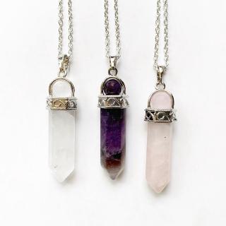 Tự Nhiên Thạch Anh Trong Suốt Tím Đá Hồng Lục Giác Mặt Dây Chuyền Pha Lê Vòng Cổ Nam Trang Sức Vòng Cổ