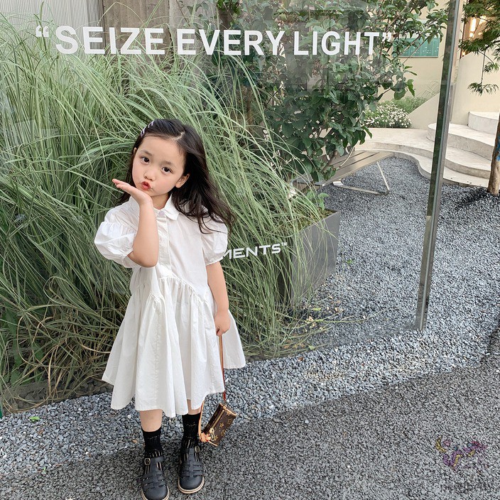 Váy Tay Phồng Phong Cách Hàn Quốc Thời Trang Cho Bé Gái