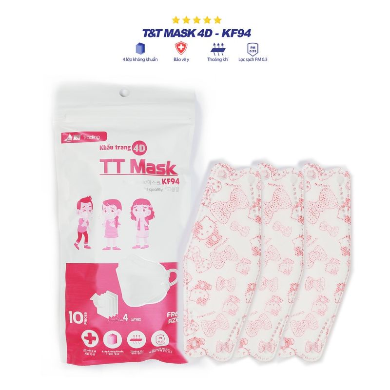 Túi 10 chiếc khẩu trang 4D mask KF94 trẻ em (1-6 tuổi) | BigBuy360 - bigbuy360.vn