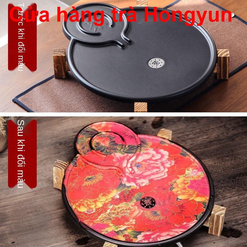 Khay trà tròn đá mài giả gia đình đổi màu đựng nước nóng melamine thoát Bộ Kungfu