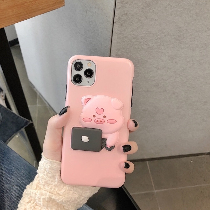 Case Ốp Đựng Điện Thoại iPhone Hình Chú Heo Hồng Dùng Máy Tính 3D Dẻo Vừa - Mr.Case Airpods