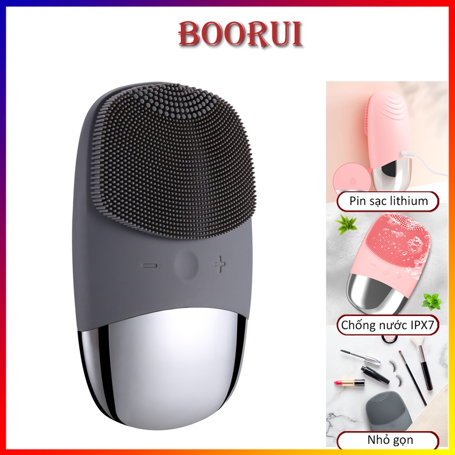 Máy rửa mặt sóng âm cầm tay 3 trong 1 BOORUI 03 : Rung 5 cấp độ massage, đẩy tinh chất, làm sạch sâu và trẻ hóa làn da