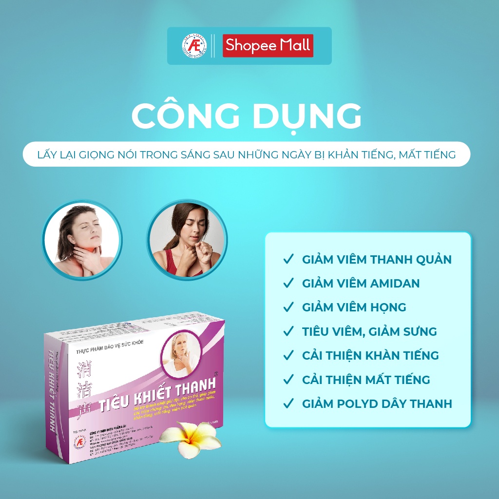 Tiêu khiết thanh hỗ trợ giảm khản tiếng, đau họng từ thảo dược DƯỢC PHẨM Á ÂU hộp 30 viên