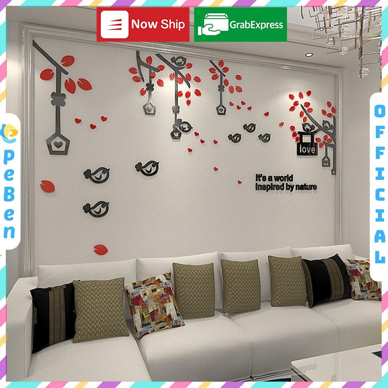 Tranh dán tường mica 3d decor khổ lớn đàn chim về tổ trang trí phòng khách, phòng ngủ Nhiều Size - EPeBen
