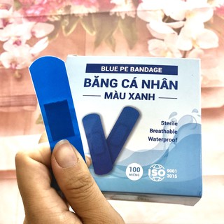 Băng keo cá nhân màu xanh Hộp 100 miếng - Băng Keo cá nhân sơ cứu