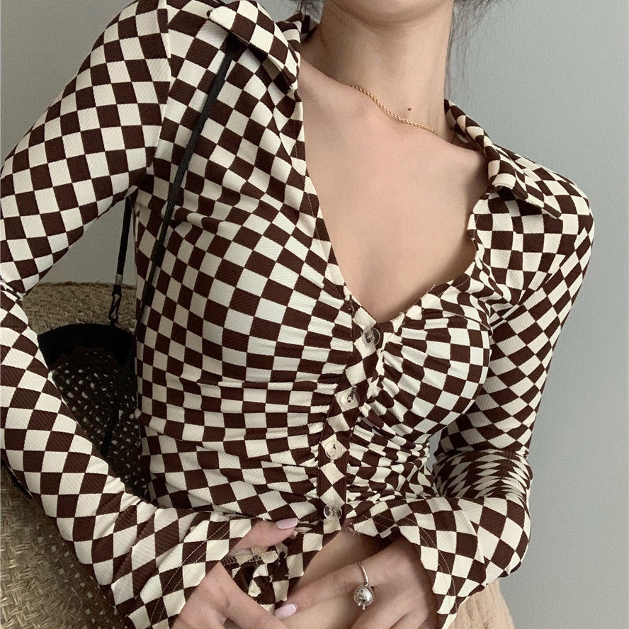 Áo Thun COZOK Croptop Tay Dài Cổ Chữ V Quyến Rũ