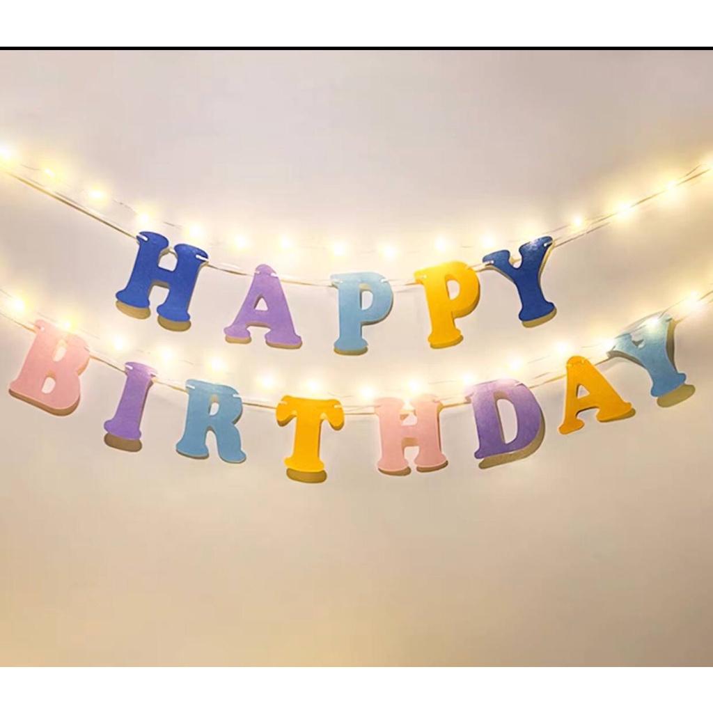 Dây chữ Happy Birthday vải nỉ nhiều màu sắc pastel trang trí sinh nhật Hàn Quốc siêu xinh