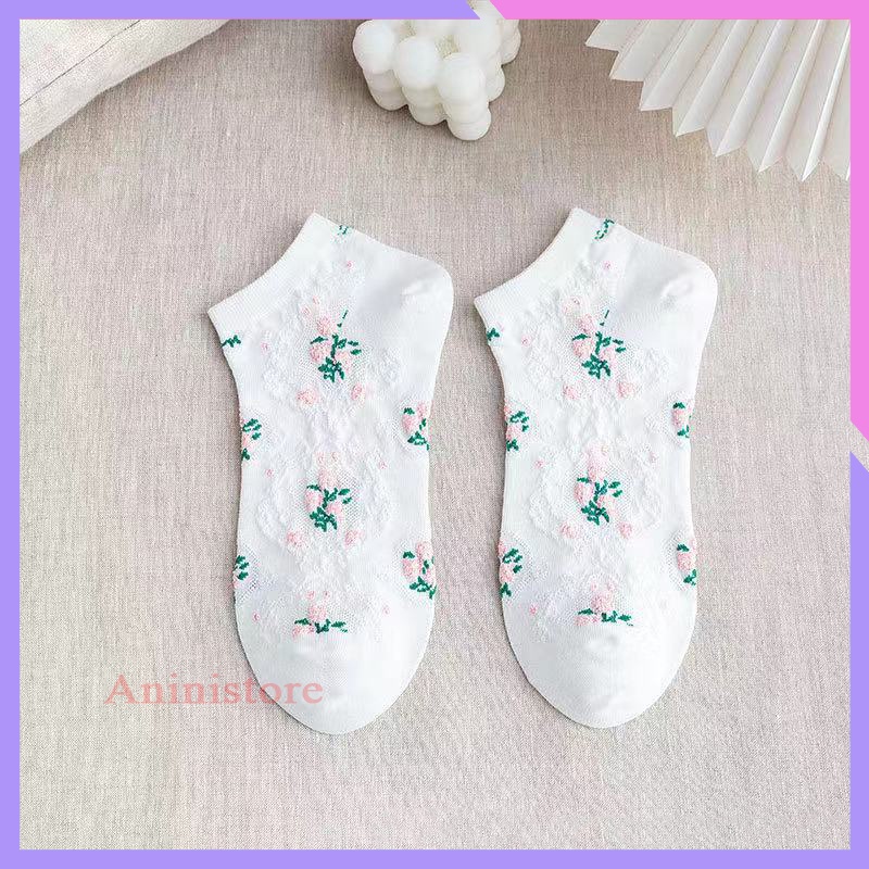 Tất cổ ngắn, vớ cổ ngắn nữ VIỀN PHỐI LƯỚI ĐIỂM NHỮNG BÔNG HOA tiểu thư phong cách HÀN QUỐC (TP CN 015 – Aninistore)