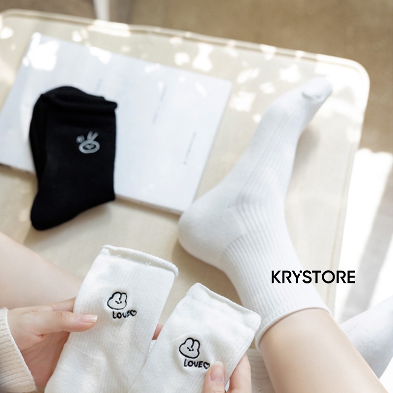 Tất cao cổ, tất nhún hình thêu Cute ,dễ thương Krystore TN13