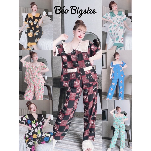 Đồ Bộ Pyjama Bigsize -Béo Bigsize Ngủ 55-95kg Pyjama Bigsize Cao Cấp Mặc Nhà  Đẹp,Chất  Lụa Satin mát xịn