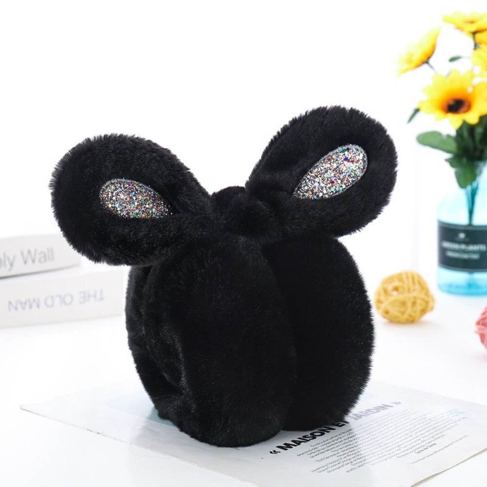 Chụp Tai Giữ Ấm Hình Thỏ Đính Kim Sa Mềm Mại Màu Trơn Thời Trang Mùa Đông Cho Nữ