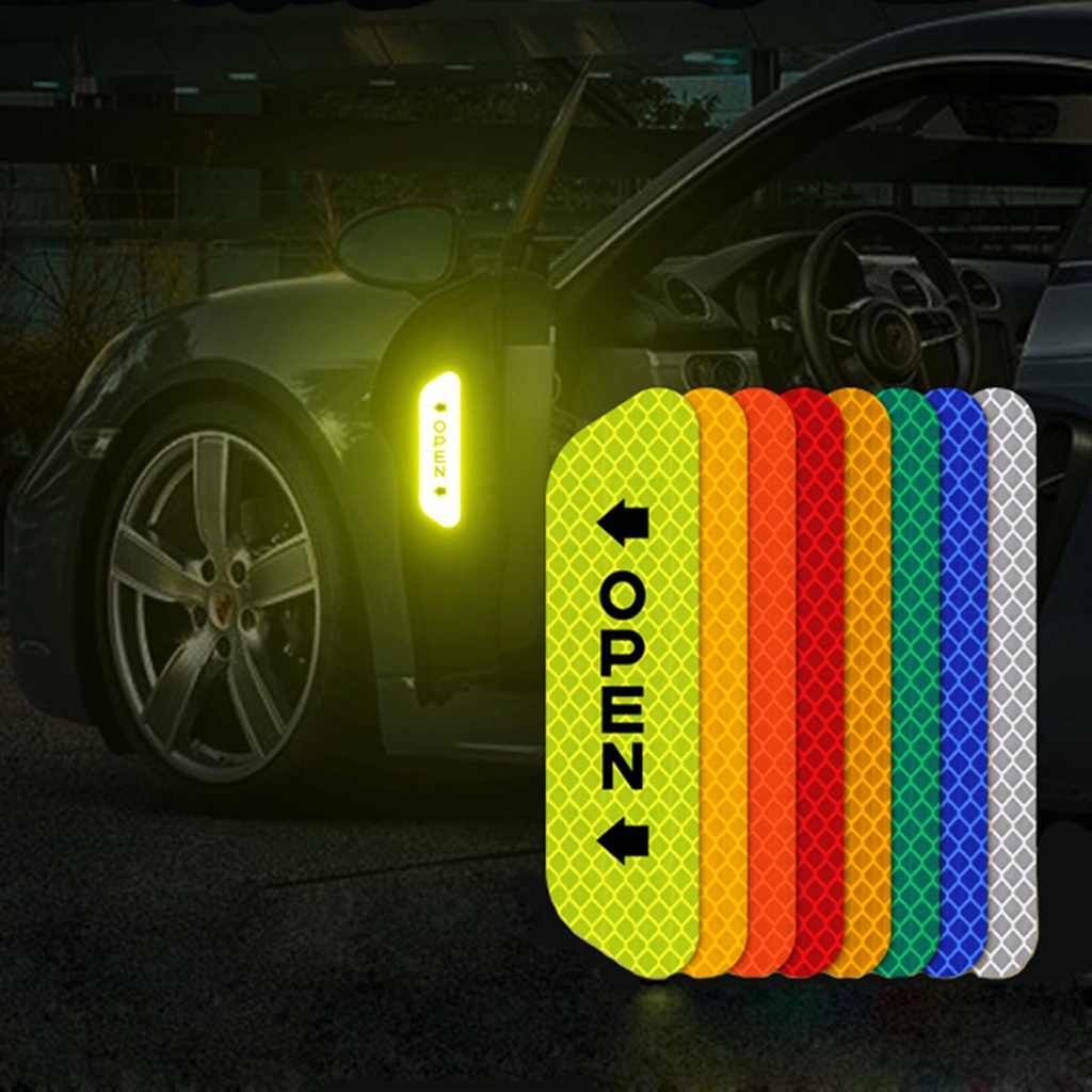 Set 4 Miếng Dán Phản Quang Cảnh Báo Cho Cửa Xe Hơi 5 Màu