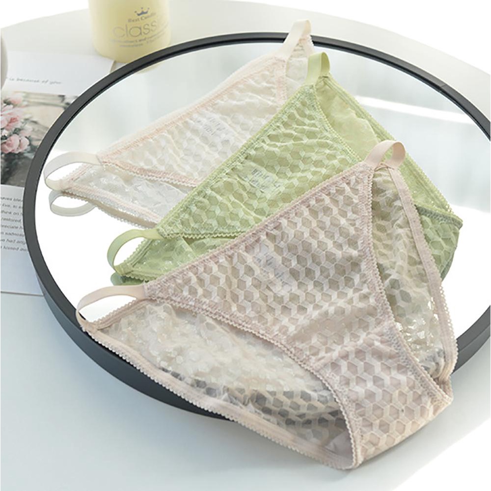 OCEANMAP Quần Lót Mềm Mại Thoáng Khí Lưng Thấp Họa Tiết Sọc Caro Quyến Rũ Cho Nữ