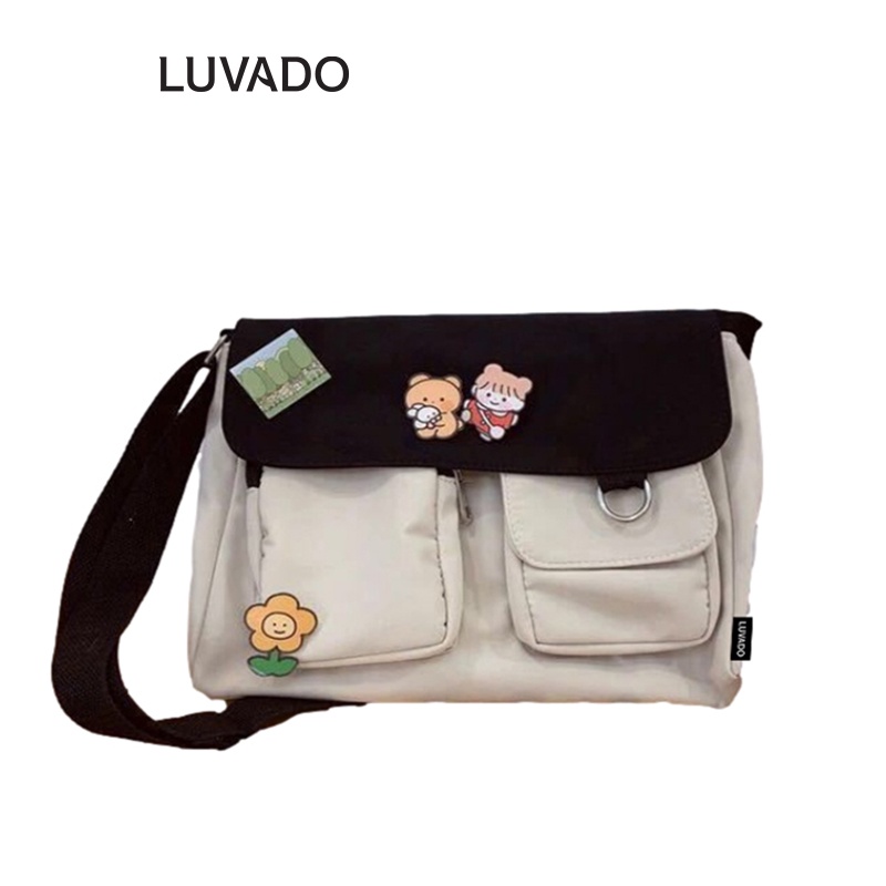 Túi tote đi học đeo chéo canvas vải mềm giá rẻ LUVADO TX770(KHÔNG KÈM MÓC KHÓA GẤU &amp; STICKER)