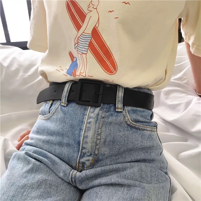 Belt-dây lưng mặt vuông full đen retro