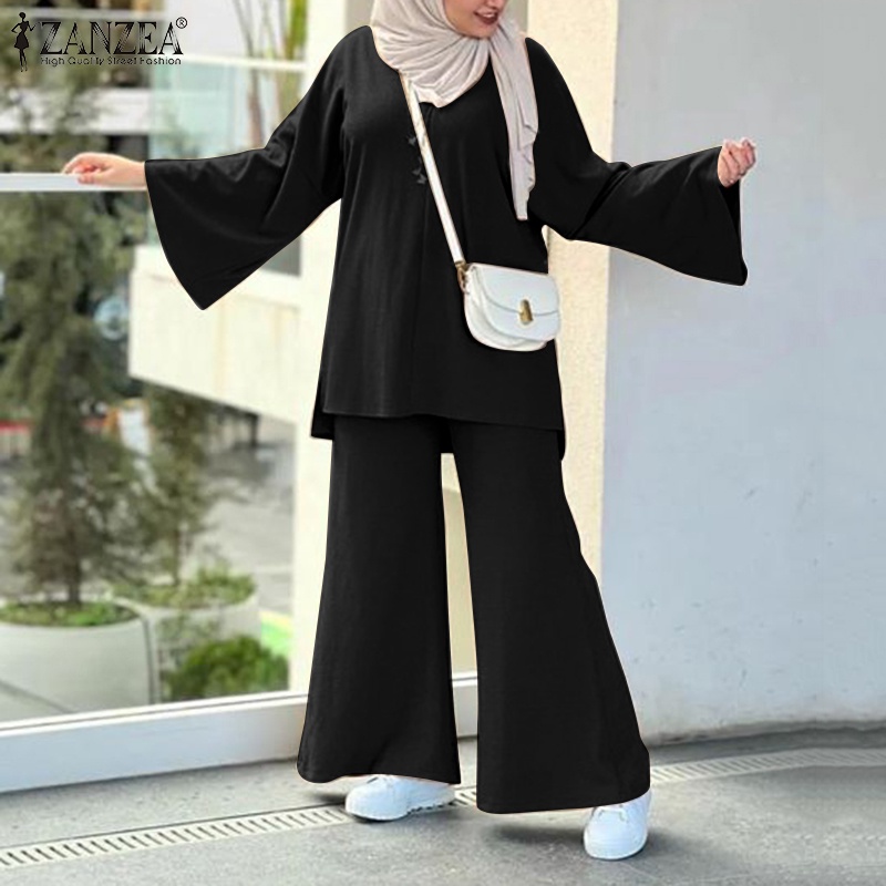 Zanzea Bộ Đồ Hồi Giáo Ống Loe Lưng Thun Có Túi Thời Trang Cho Nữ