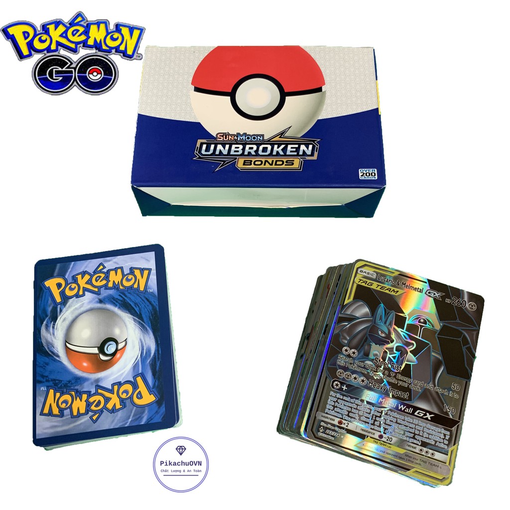 Bộ Thẻ Bài Pokemon 200 Thẻ (132Gx+62Tagteam+6Trainer) Chơi Đối Kháng New Đẹp