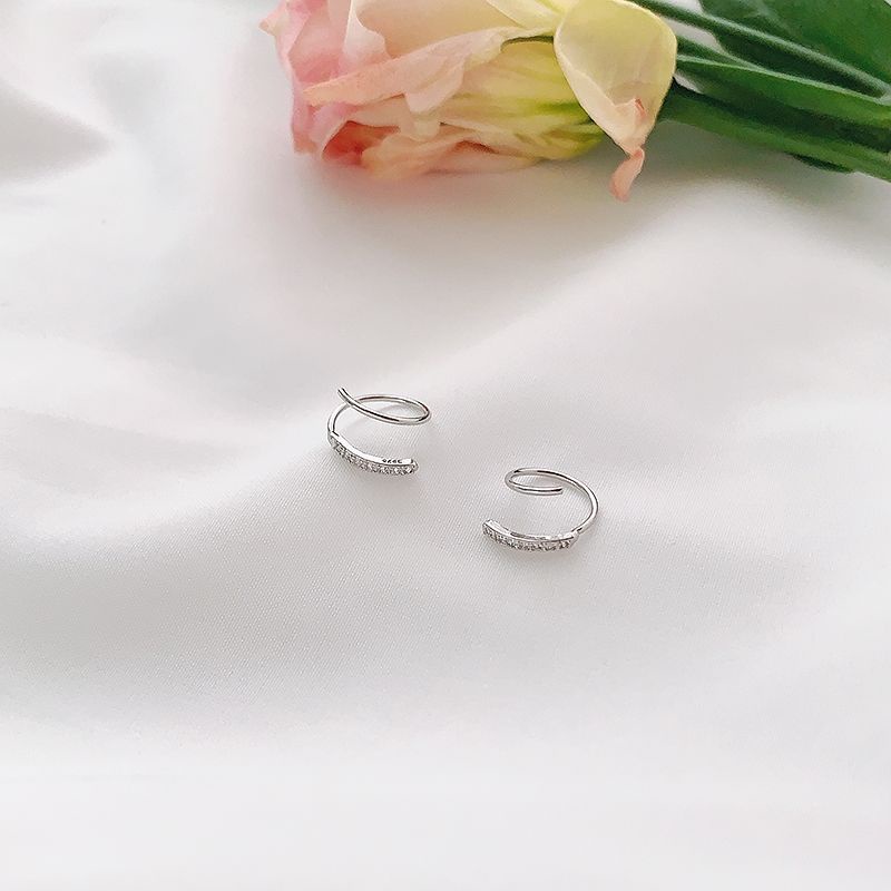 Bông tai bạc nữ lò xo dạng móc DaLiA Jewelry khuyên tai đính đá dễ đeo không cần chốt hoa tai đẹp