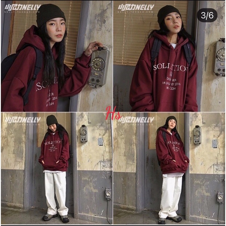 Áo hoodie soliat nữ - Áo Sweater nỉ in chữ màu đỏ đô form rộng phong cách Hàn Quốc MSP6662 | BigBuy360 - bigbuy360.vn