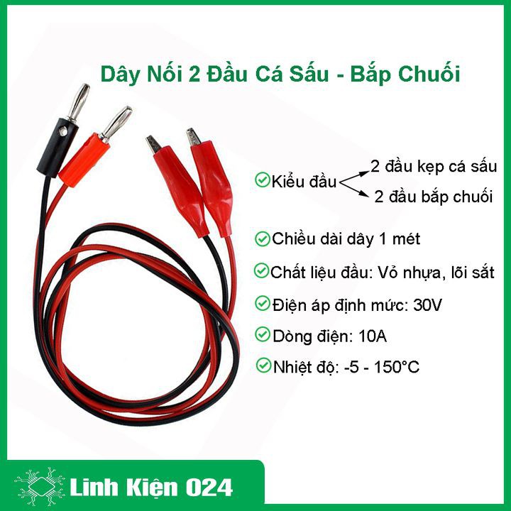 Dây nối kẹp hai đầu cá sấu bắp chuối dài 1 mét