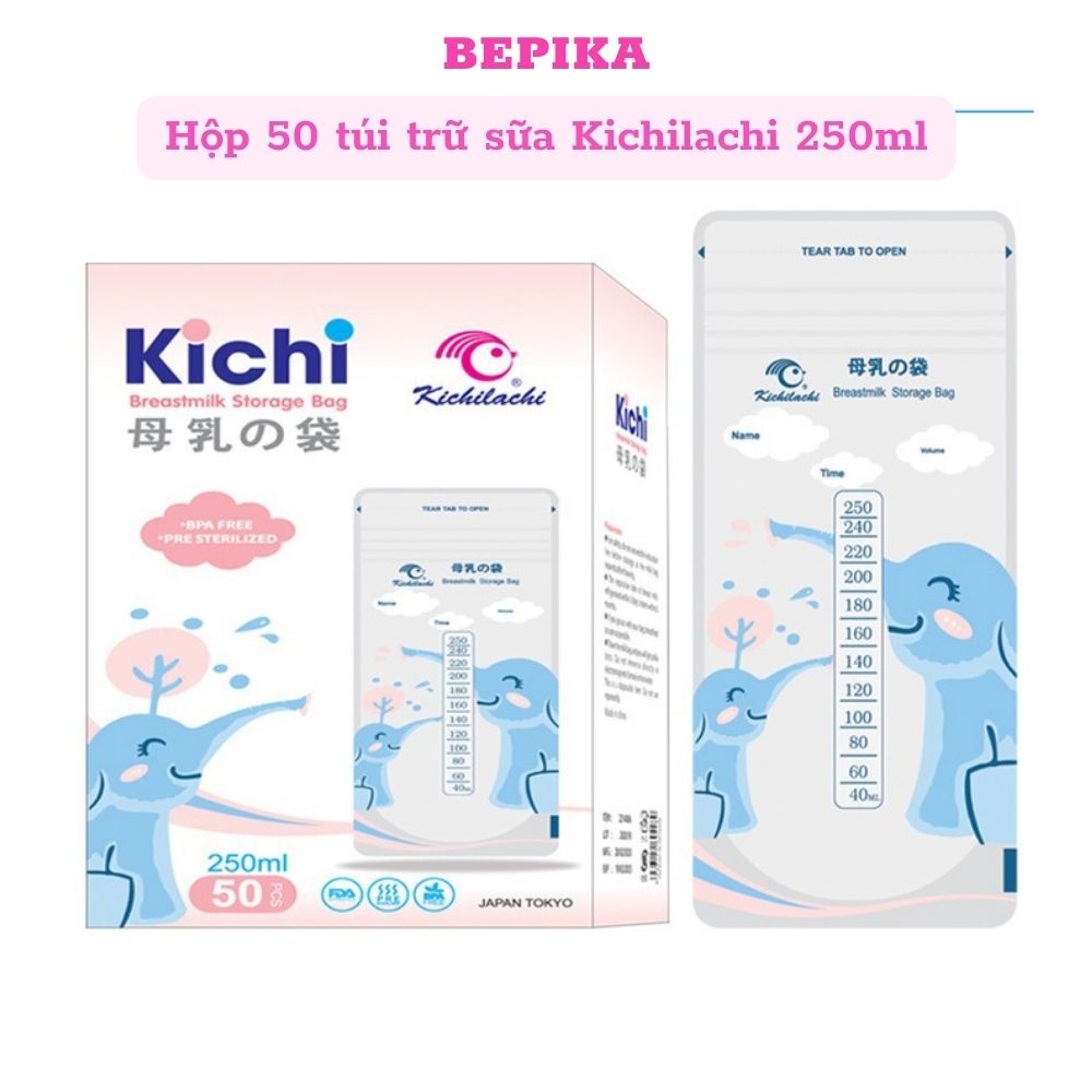 Combo 200 túi trữ sữa Kichilachi 250ml không chứa BPA an toàn cho bé