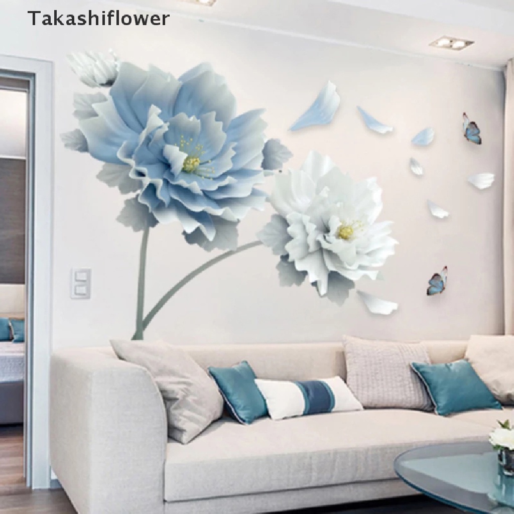 Sticker Dán Tường Họa Tiết 3D Hình Con Bướm Màu Trắng Và Xanh Dương