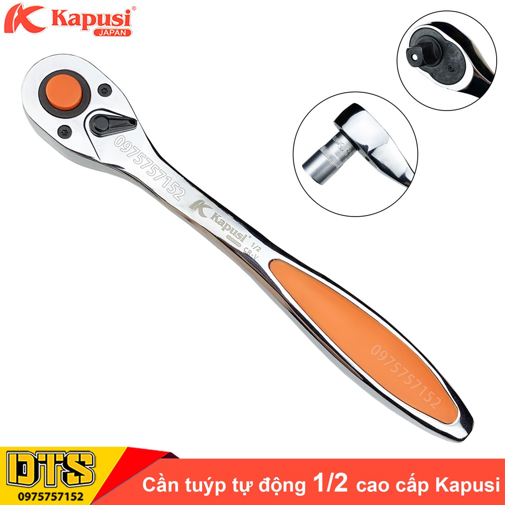 Cần siết tự động hai chiều 1/2 inch dài 25,5cm Kapusi Japan Nhật Bản cao cấp, tay vặn tự động đảo chiều thép nguyên khối