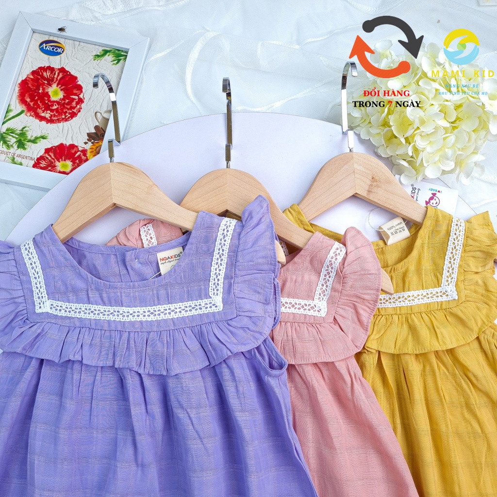 váy xinh cho bé gái 1-7 tuổi chất đũi Hàn phối ren siêu xinh, tay cánh tiên 12-25kg ,Mamikid