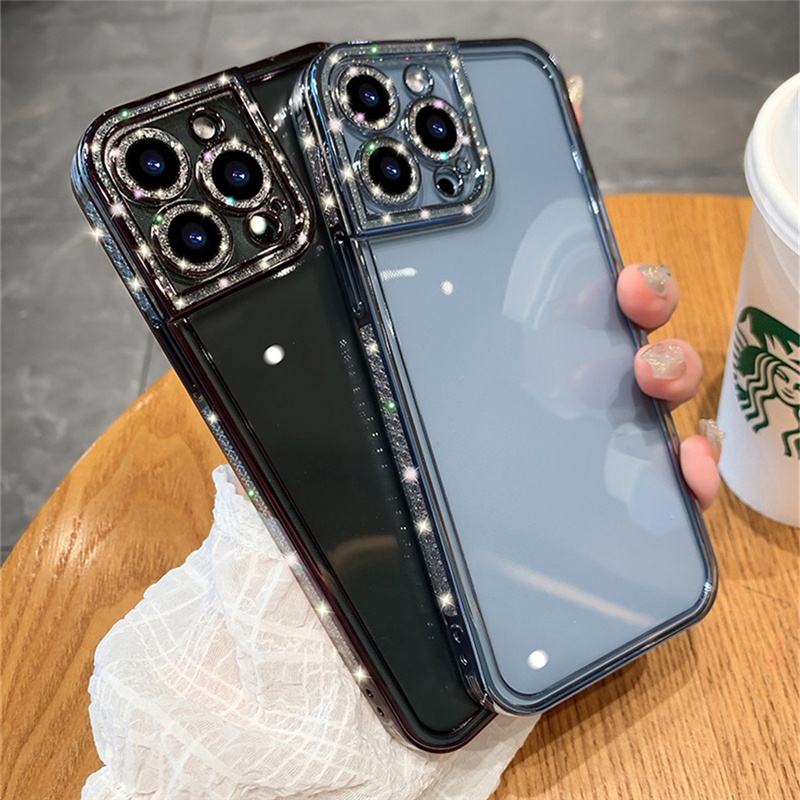 Ốp Điện Thoại Silicon Mềm Trong Suốt Đính Đá Lấp Lánh Sang Trọng Cho iPhone 11 12 13 Pro Max XS X XR 7 8 Plus SE3 2020