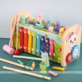 Đồ chơi đập chuột vui nhộn 7in1 kết hợp câu cá gỗ - đồ chơi giáo dục luyện vận động và phát triển trí tuệ cho bé