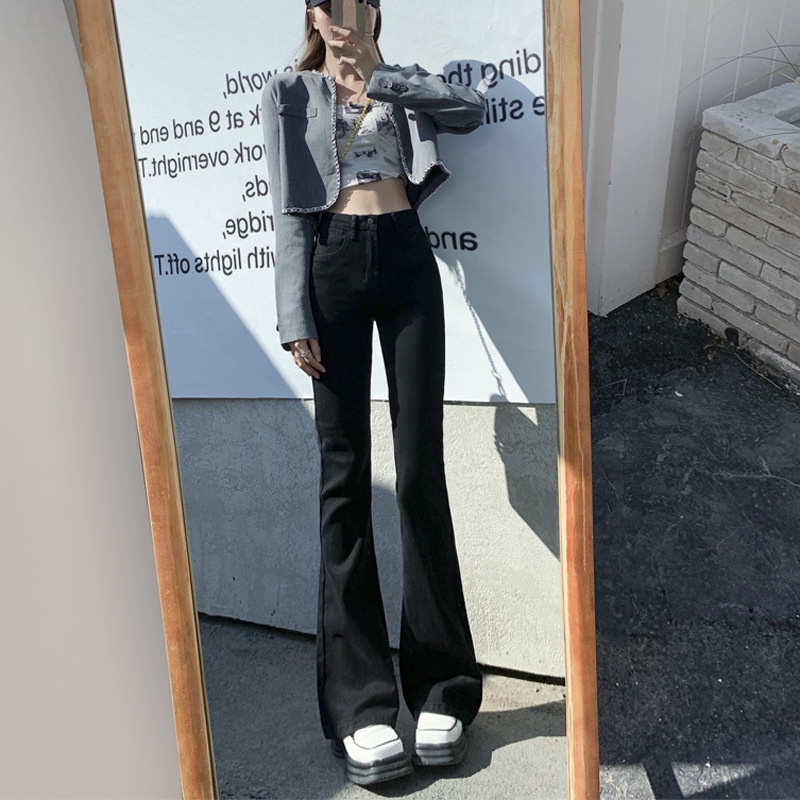 Quần jean flared jean lưng cao ống  loe nhẹ form hàn quốc | BigBuy360 - bigbuy360.vn