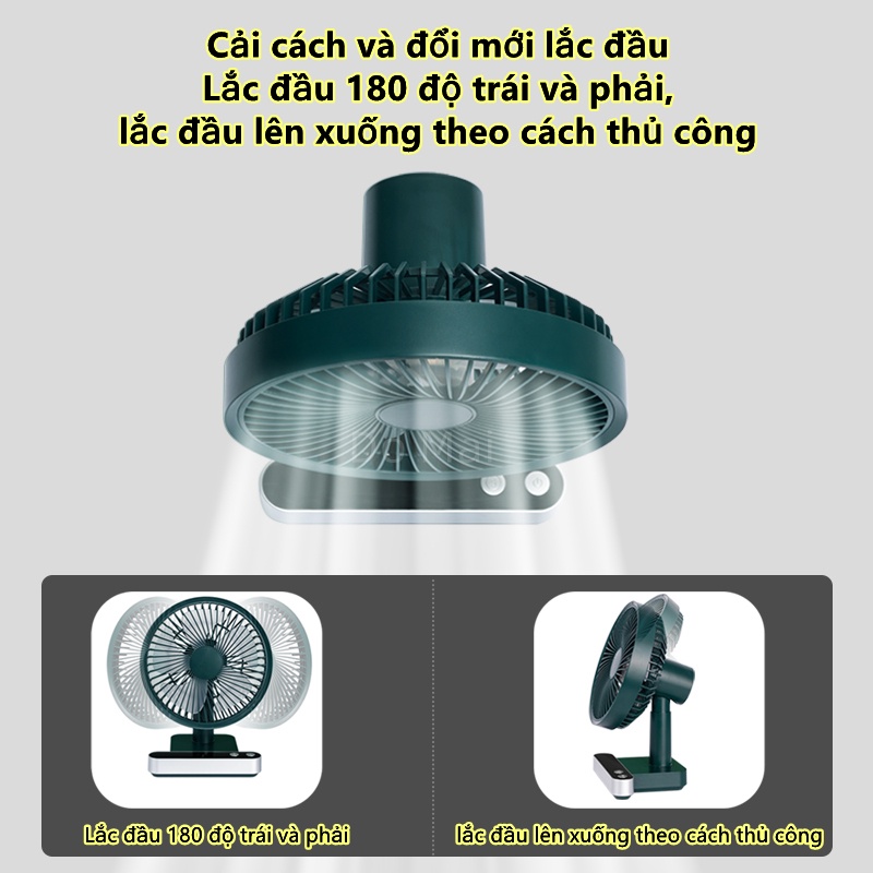 Quạt tích điện 4 tốc độ không ồn tự động quay loại mới 2022 cổng sạc Type-C 4000mAh F702