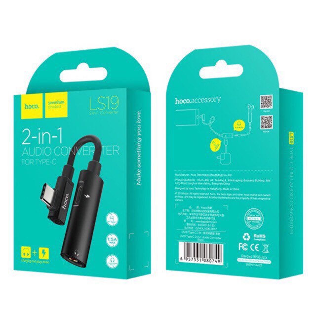 Jack Cáp Chuyển Đổi Type C Sang 3.5 vừa nghe nhạc vừa sạc LS19 Hoco chính hãng