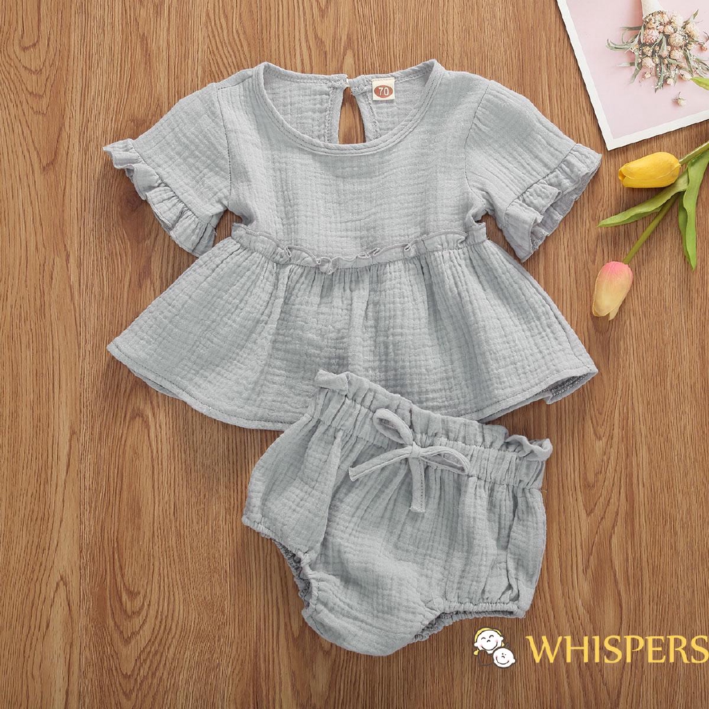 Set áo cổ tròn + quần short xinh xắn dành cho bé gái