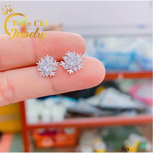 SẴN GIAO NGAY Bông Tai Nữ- Khuyên Tai Bạc Hình Bông Tuyết Đính Đá Xinh