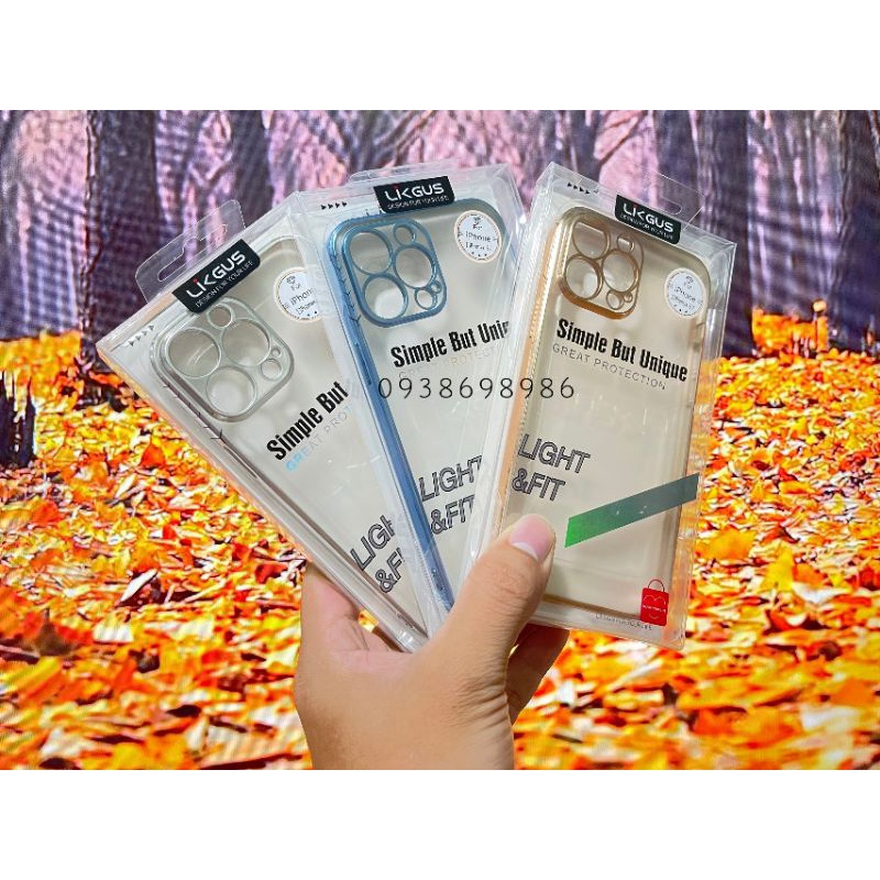 Ốp Lưng Likgus Nhám iPhone 13, 13 Pro, 13 Pro Max viền màu xanh chuẩn màu máy bảo vệ cụm