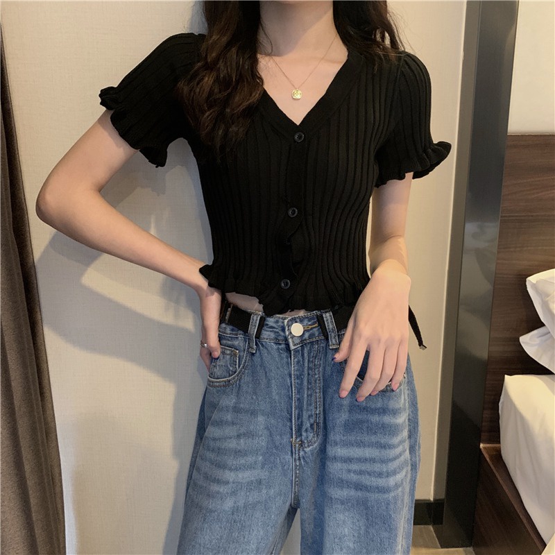 Áo Cardigan Ngắn Tay Cổ Chữ V Xinh Xắn Dành Cho Nữ