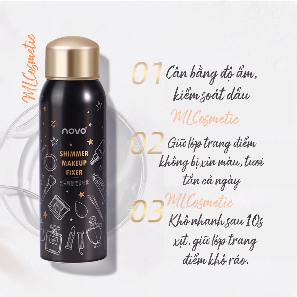 Xịt Khoá Nền Trang Điểm Kiểm Soát Dầu Novo Shimmer Makeup Fixer